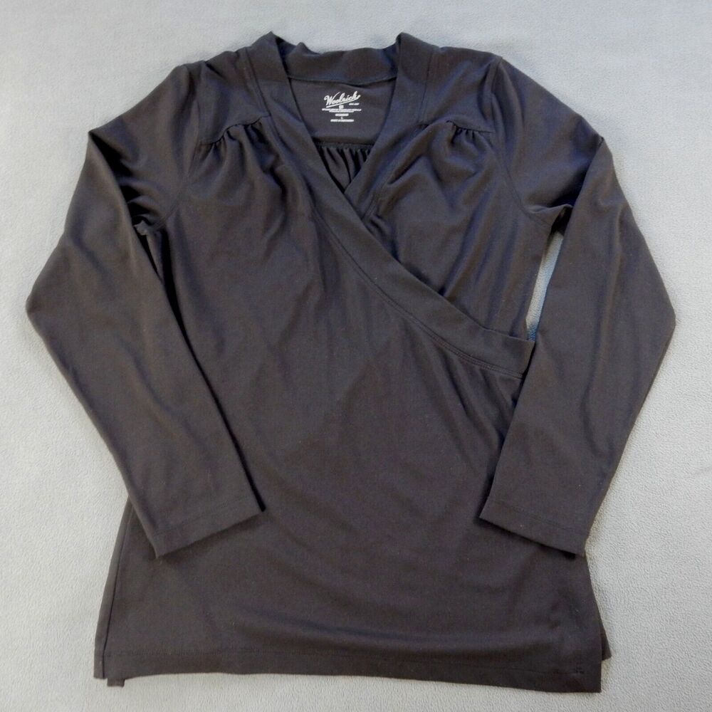 Woolrich Womens Shirt Large Black Wrap Stretch VNeck Basic Solid Career Office